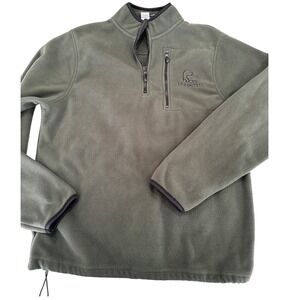 Ducks Unlimited Mens Medium Olive Green Fleece‎ Quarter Zip Pullover Jacket Logo